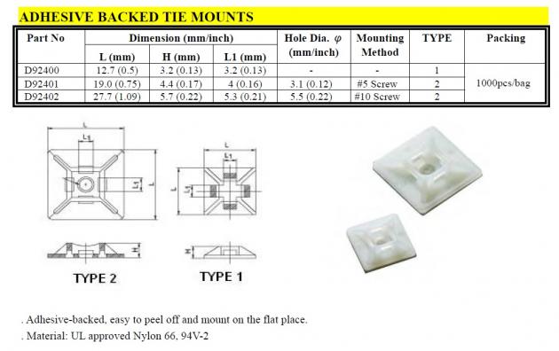 Adhesive Backed Tie Mounts 1