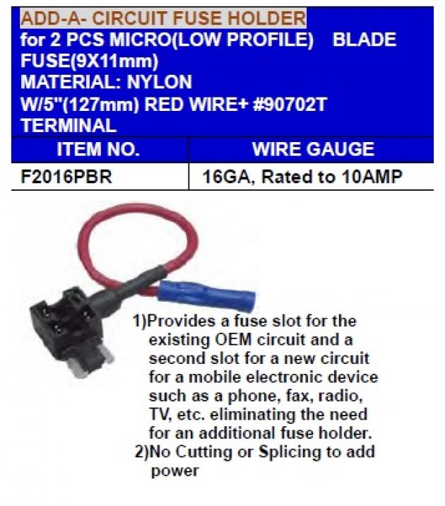 Add-A-Circuit Regular Type Fuse Holder for 2 pcs Micro (Low Profile) Blade Fuse (9x11mm) 1