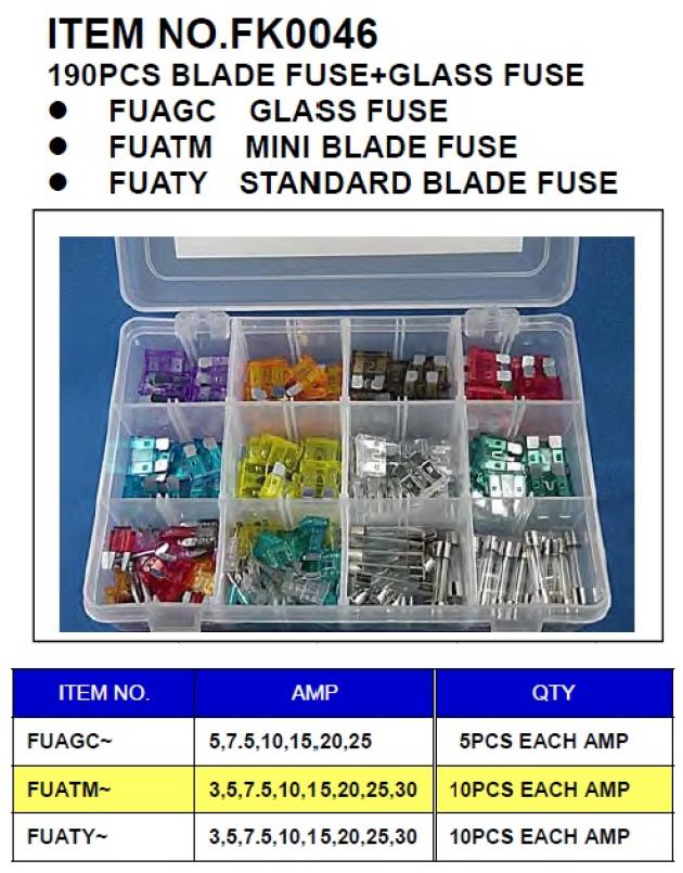 190pcs Blade Fuse + Glass Fuse 1