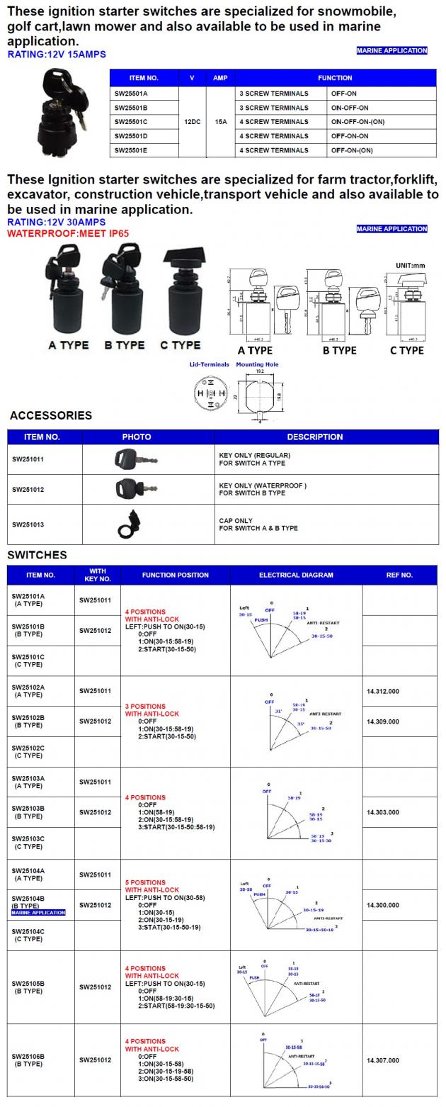 Snowmobile, Golf Cart And Lawn Mower Ignition Starter Switch (Marine Application) 1