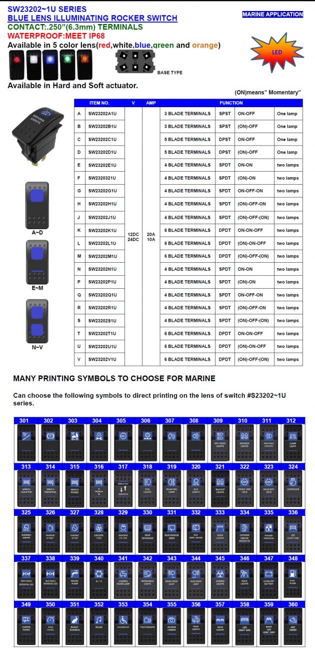 Blue Lens Illuminating Rocker Switch (Marine Application) 1